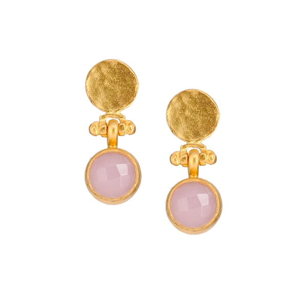 Earring made from brass, goldplated, Rosequartz